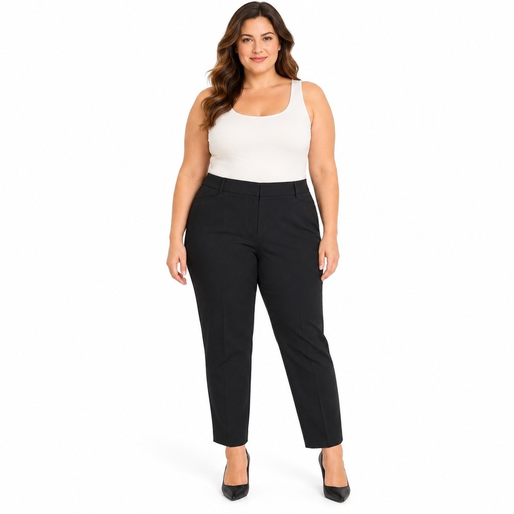 NEW Rafaella Womens 20W Stretch Pant Black Flat Front Career Trouser LRBFE110